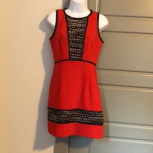 MILLY - Red A-Line Mini Dress - Leather Detail - 2